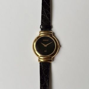 Gucci Watch Vintage Genuine Crocodile Gucci Watch Gold Black